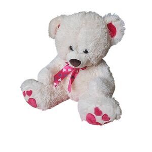 BACK2FUN - Valentine’s Day Cream And Pink Bear Plush Stuffed Animal -